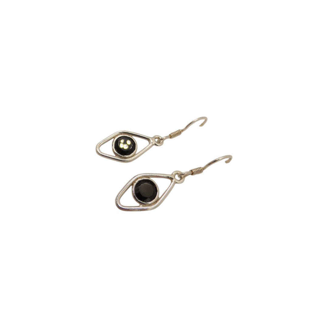 Sterling Silver Black Onyx Open Diamond Shape Earrings 1.3"