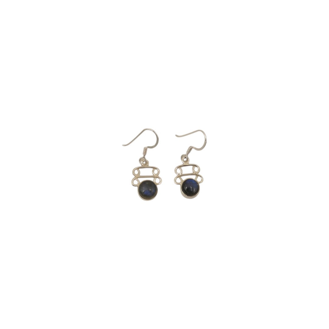 Sterling Silver Labradorite Ornate Drop Earrings 1.3"