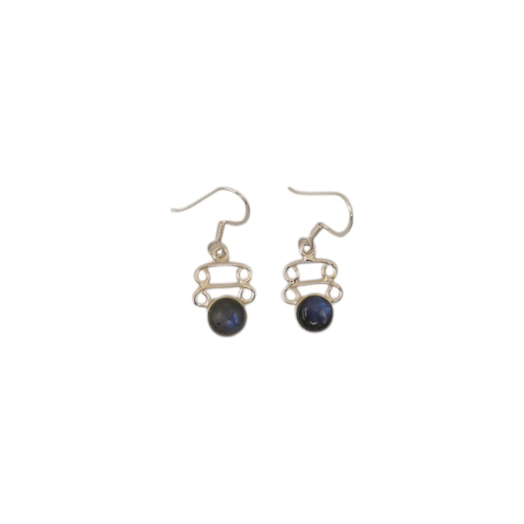 Sterling Silver Labradorite Ornate Drop Earrings 1.3"