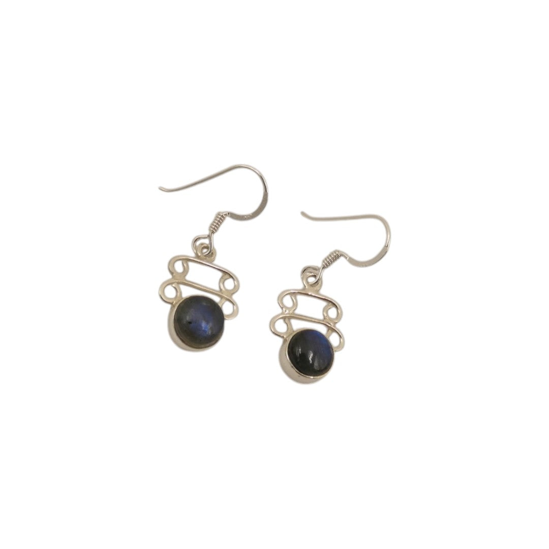 Sterling Silver Labradorite Ornate Drop Earrings 1.3"