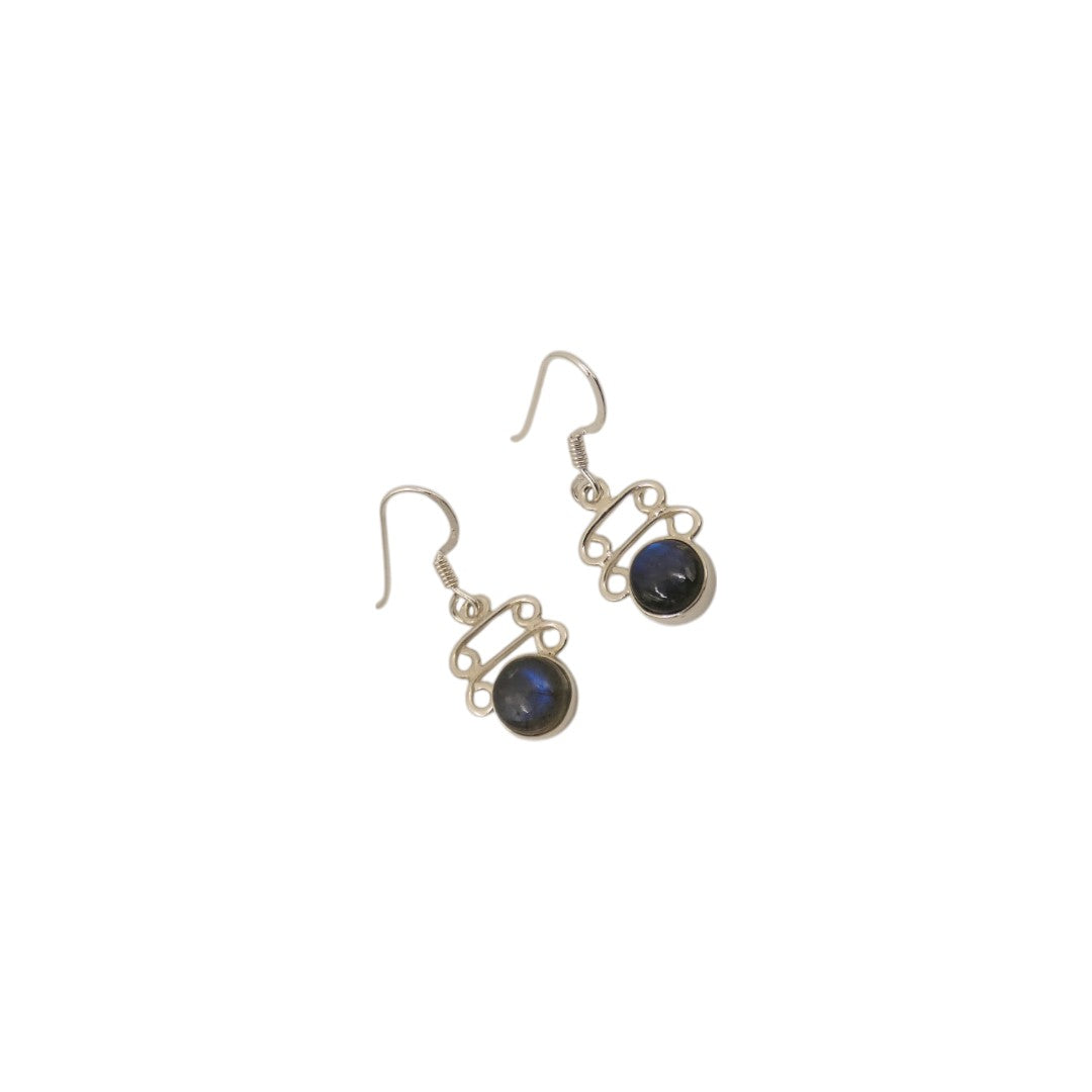 Sterling Silver Labradorite Ornate Drop Earrings 1.3"