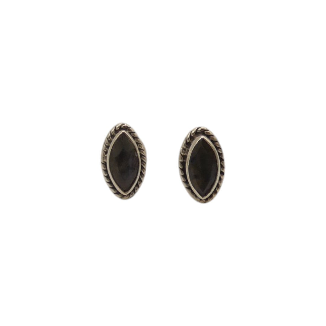 Sterling Silver Labradorite Ornate Oval Stud Earrings 0.4"