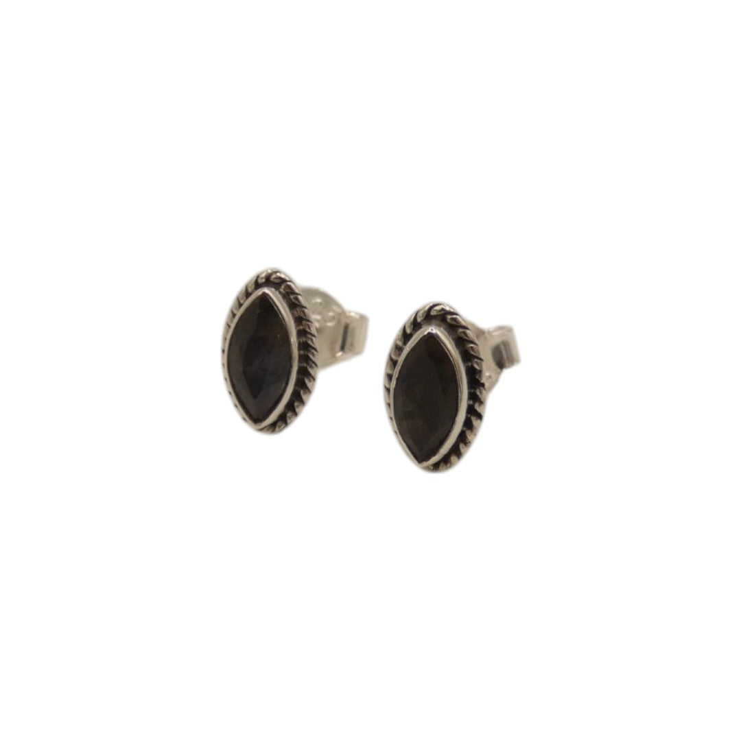 Sterling Silver Labradorite Ornate Oval Stud Earrings 0.4"