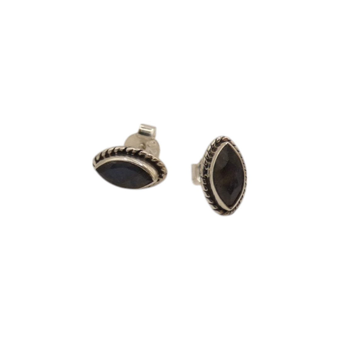 Sterling Silver Labradorite Ornate Oval Stud Earrings 0.4"