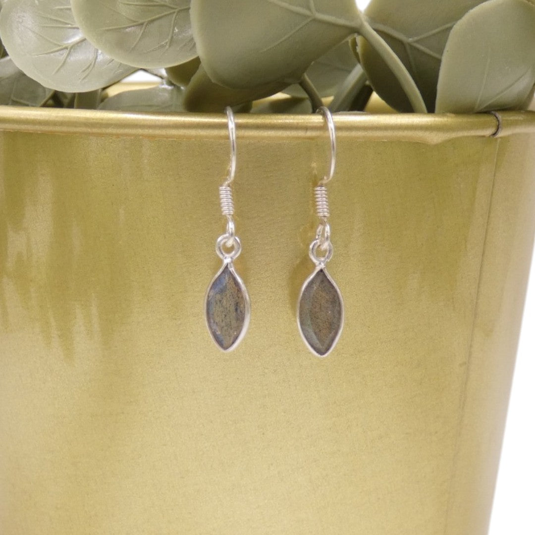 Sterling Silver Labradorite Simple Teardrop Earrings 1.2"