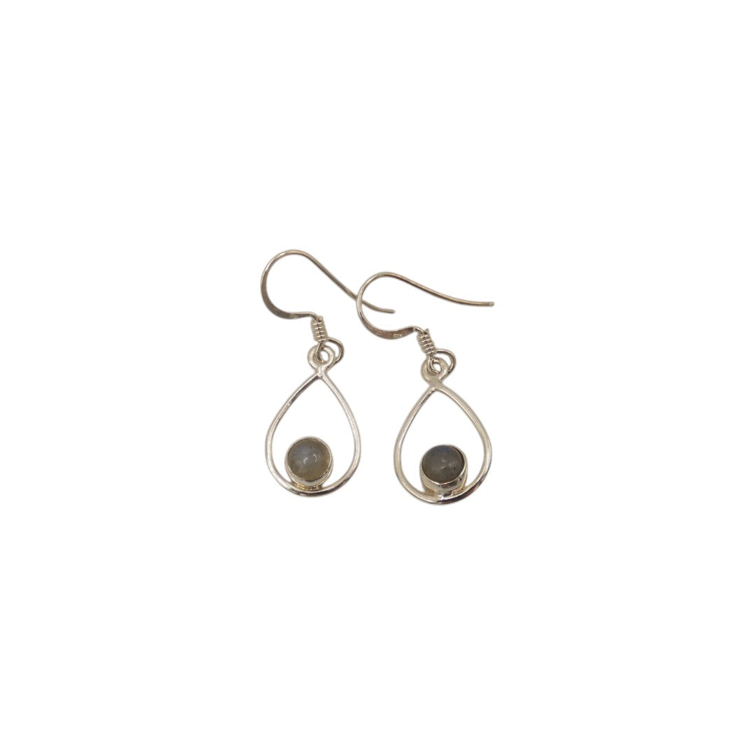 Sterling Silver Labradorite Open Teardrop Shape Earrings 1.4"