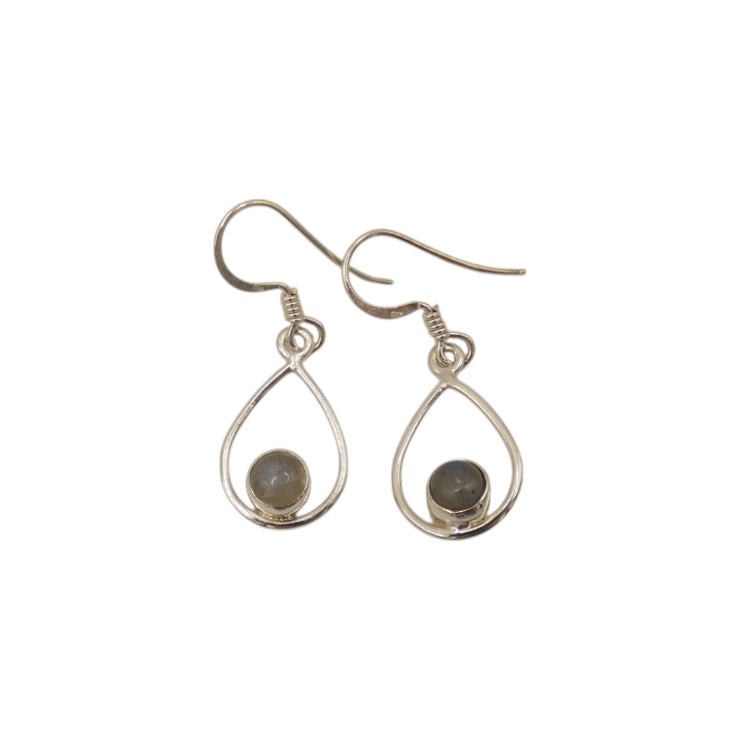 Sterling Silver Labradorite Open Teardrop Shape Earrings 1.4"