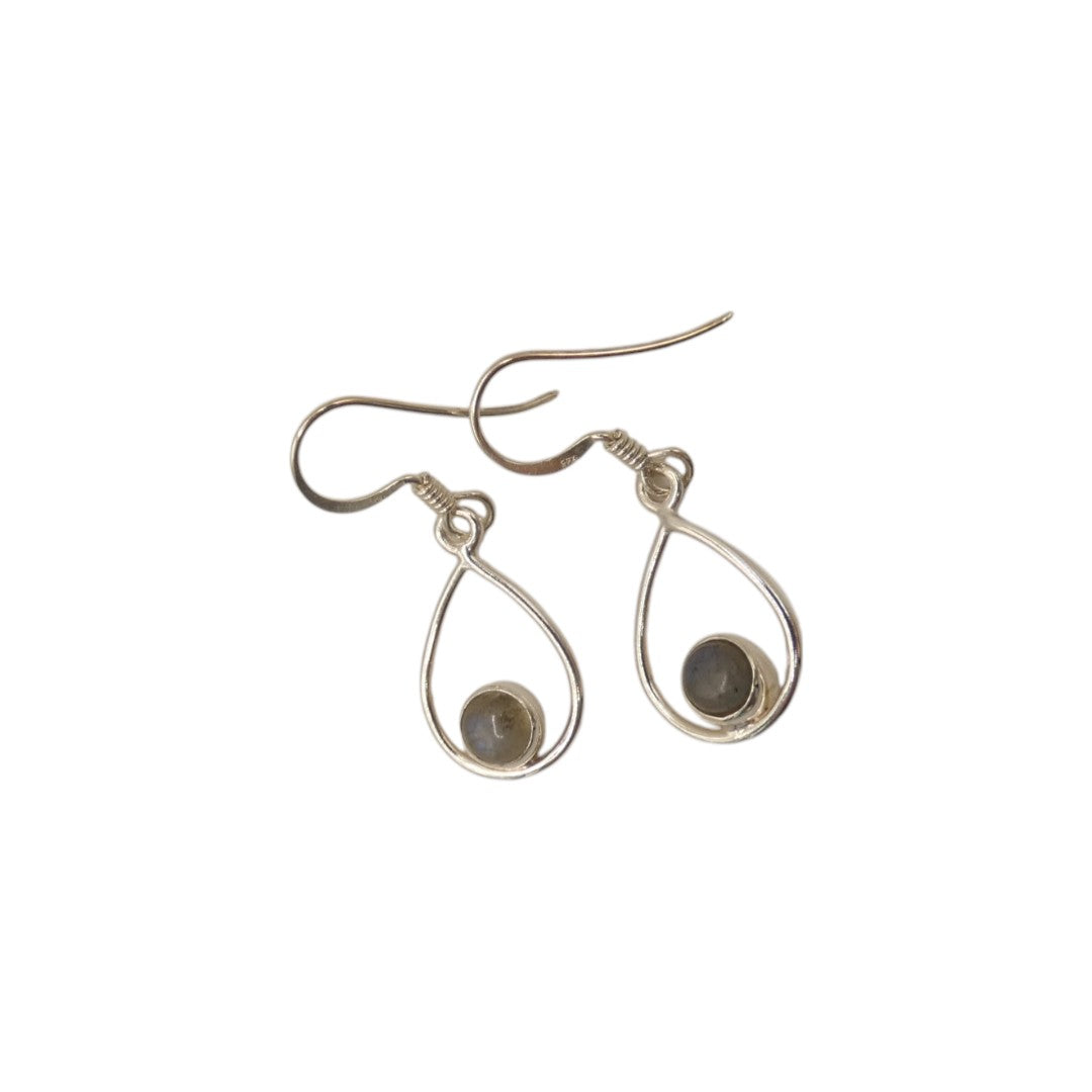 Sterling Silver Labradorite Open Teardrop Shape Earrings 1.4"