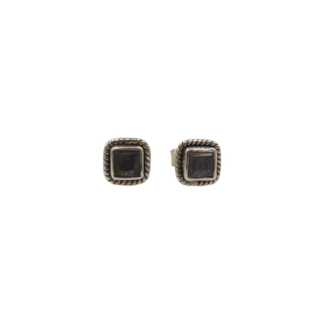 Sterling Silver Labradorite Square Stud Earrings 0.3"