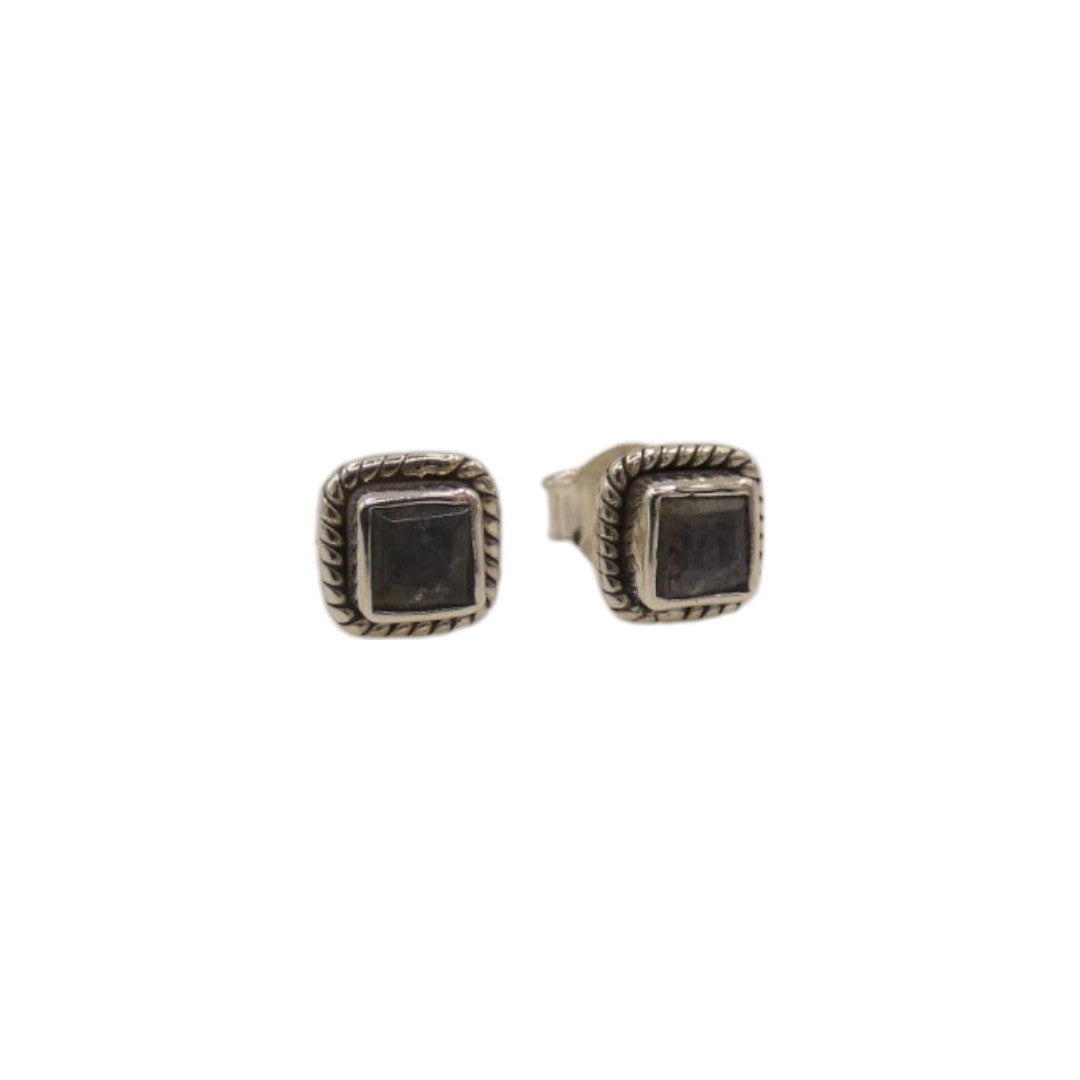 Sterling Silver Labradorite Square Stud Earrings 0.3"