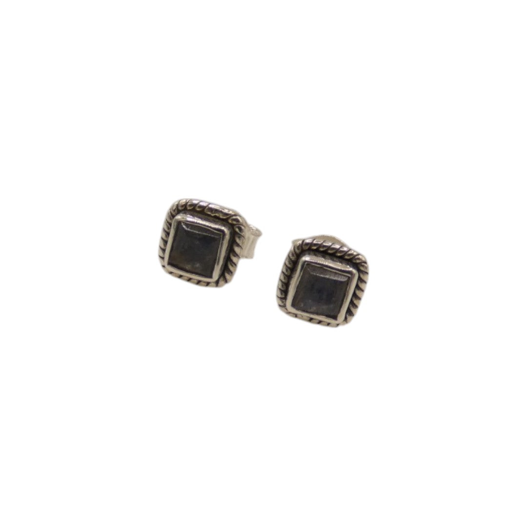 Sterling Silver Labradorite Square Stud Earrings 0.3"