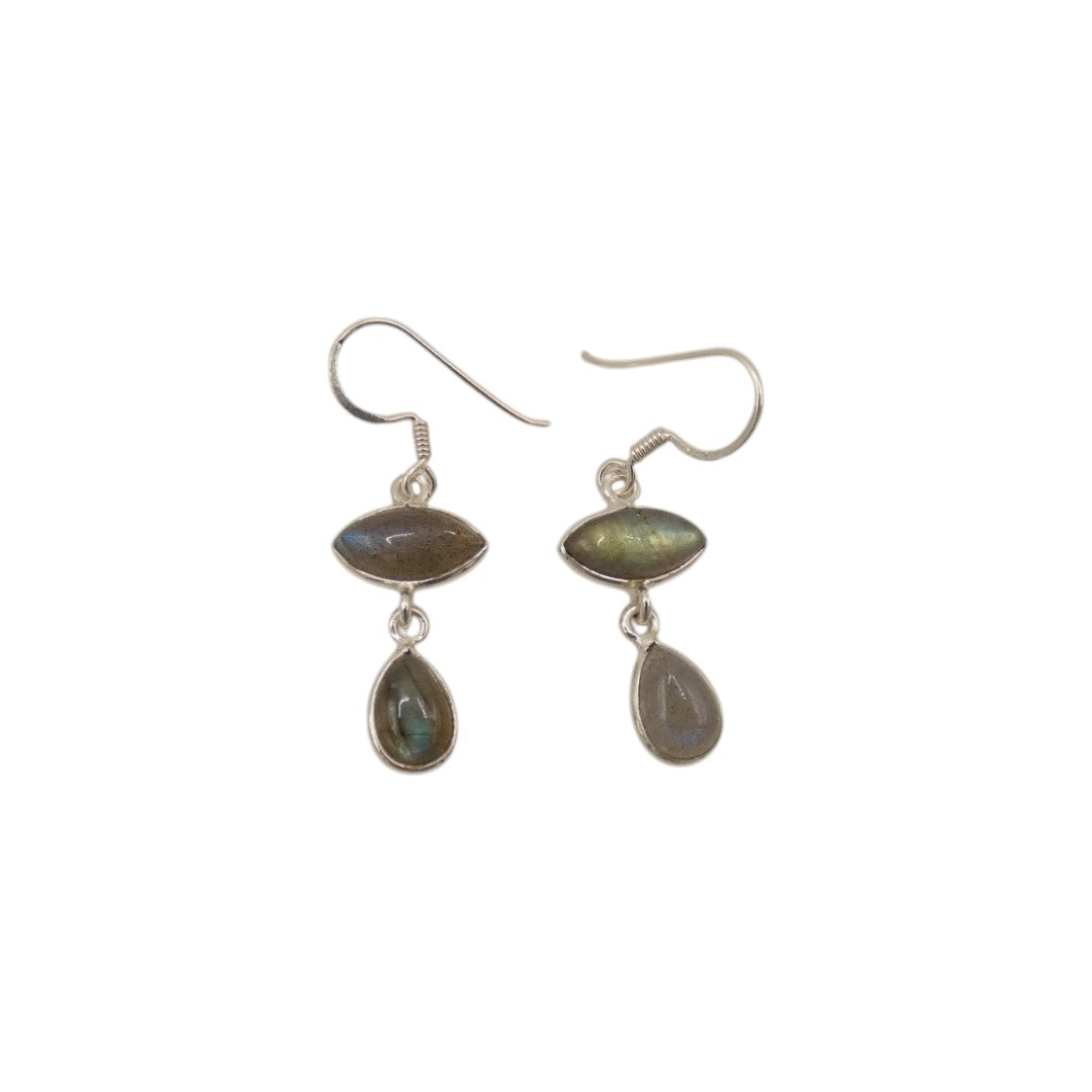 Sterling Silver Labradorite Double Stone Drop Earrings 1.5"