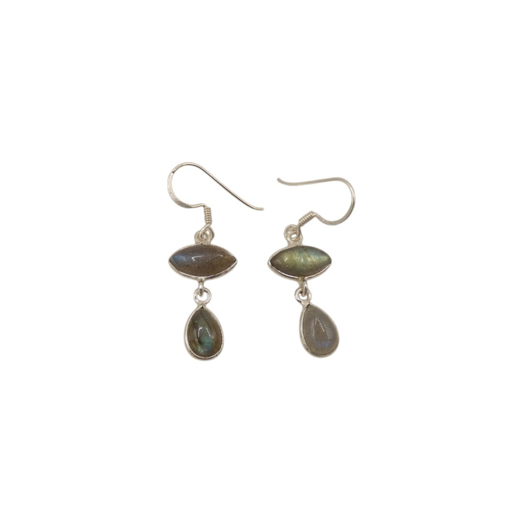 Sterling Silver Labradorite Double Stone Drop Earrings 1.5"