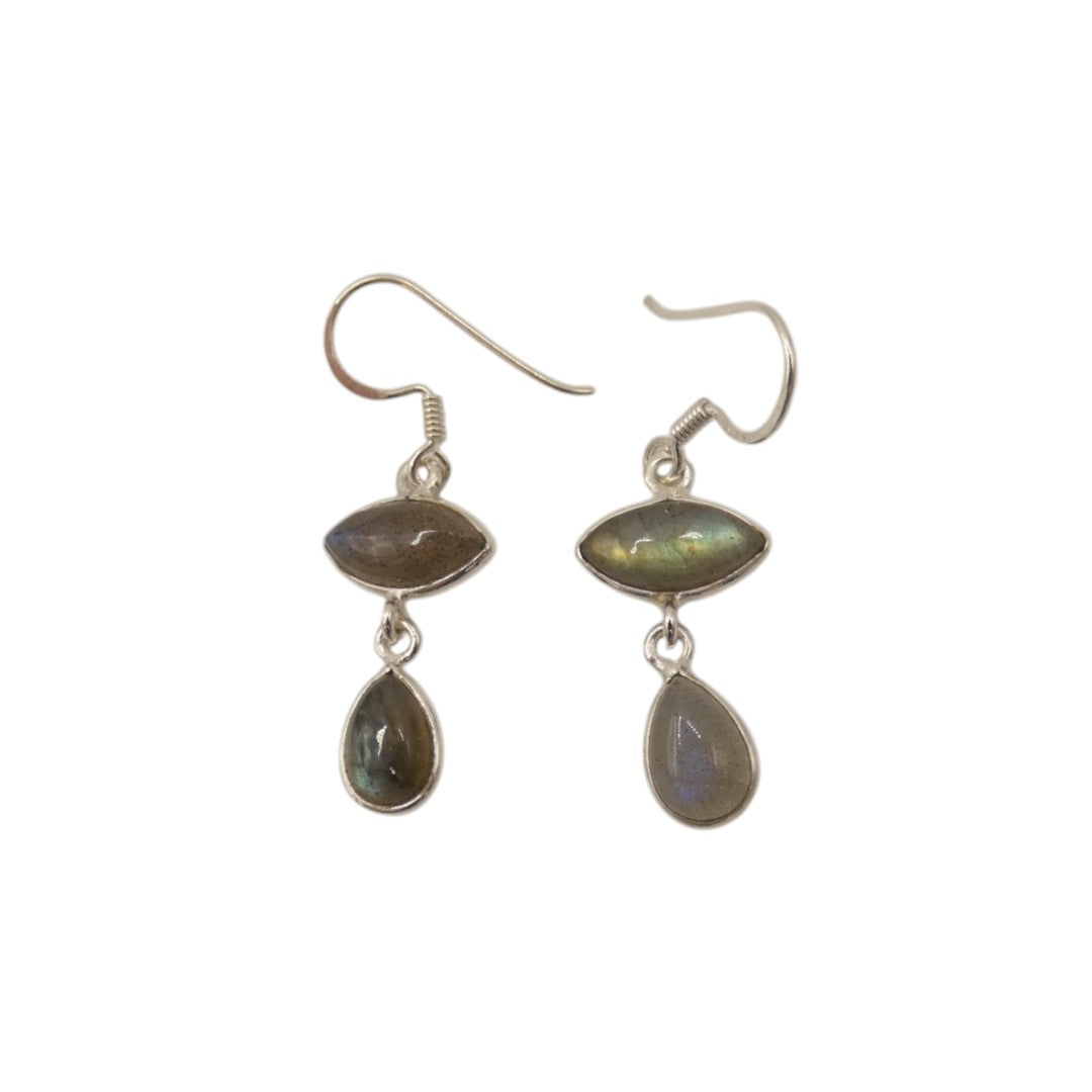 Sterling Silver Labradorite Double Stone Drop Earrings 1.5"