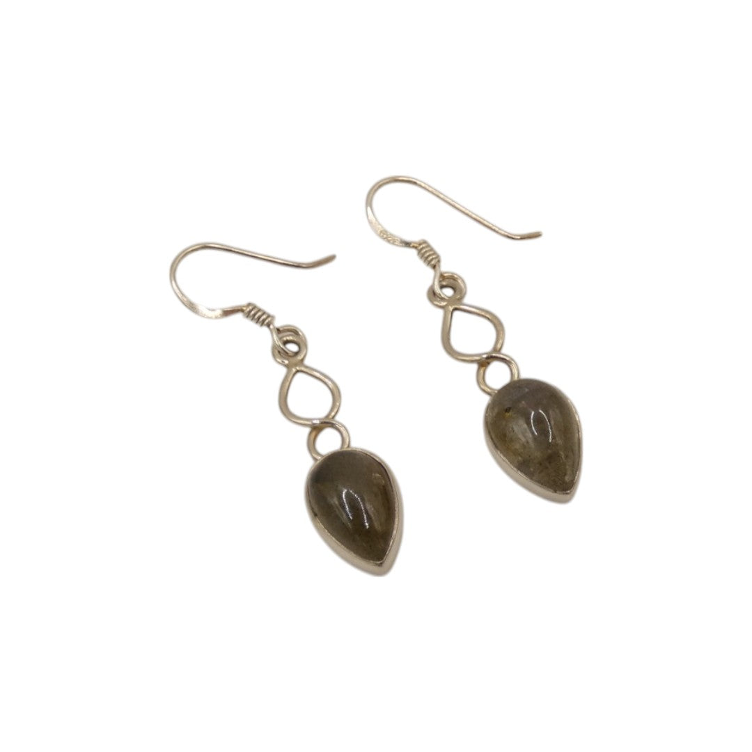 Sterling Silver Labradorite Love Spoon Design Drop Earrings 1.6"