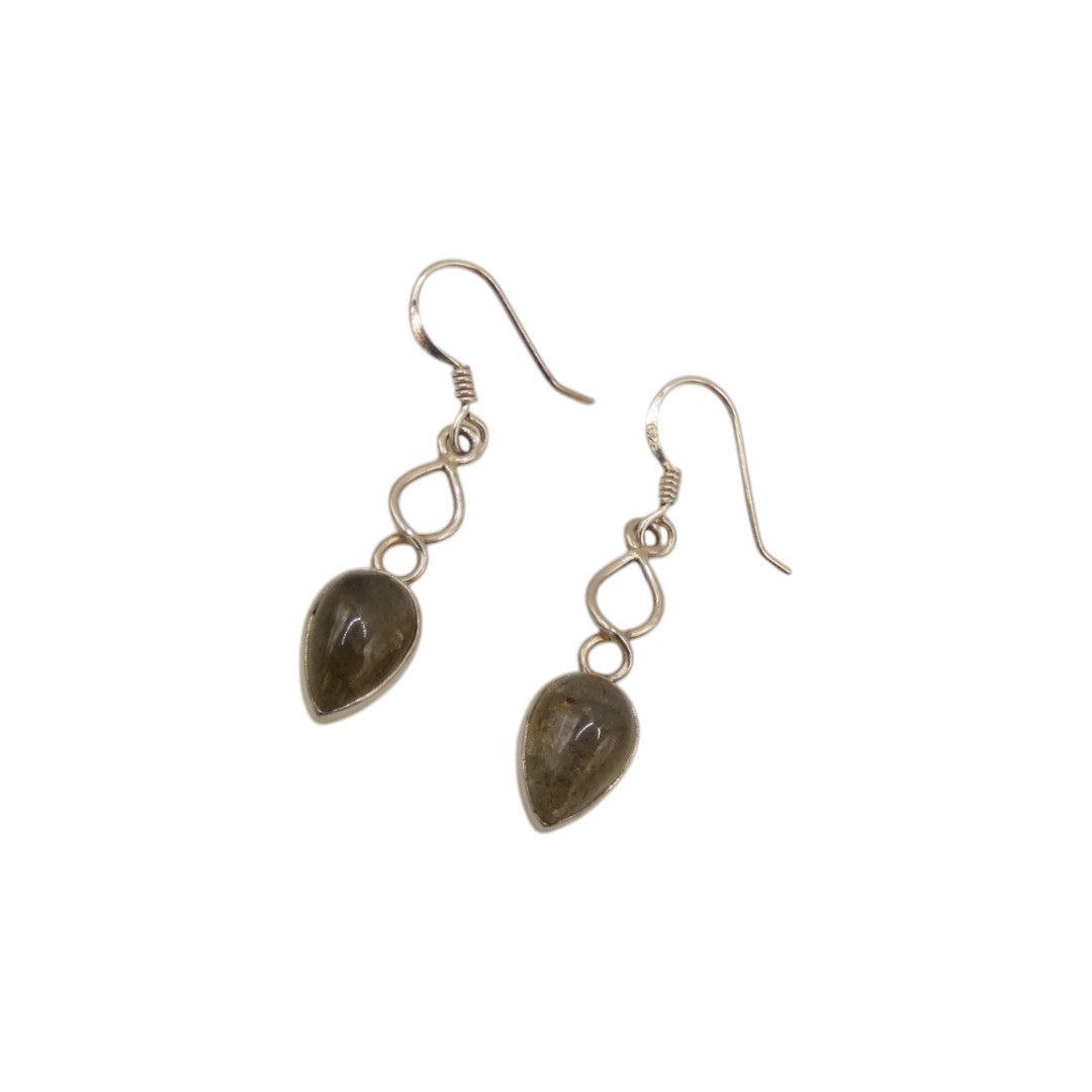 Sterling Silver Labradorite Love Spoon Design Drop Earrings 1.6"