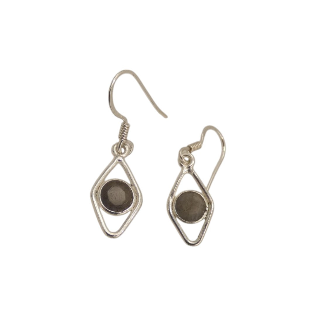 Sterling Silver Labradorite Open Diamond Shape Earrings 1.3"
