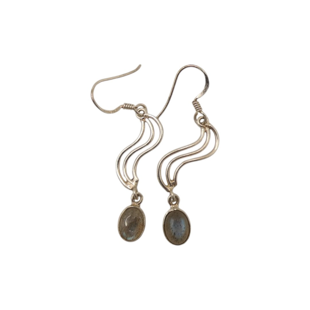 Sterling Silver Labradorite Swirl Drop Earrings With Oval Stone 1.9"