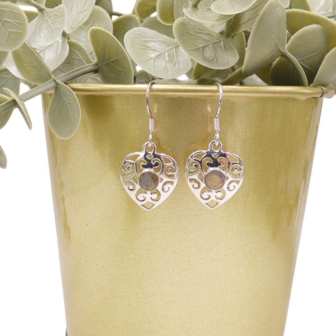 Sterling Silver Labradorite Drop Earrings 1.3"