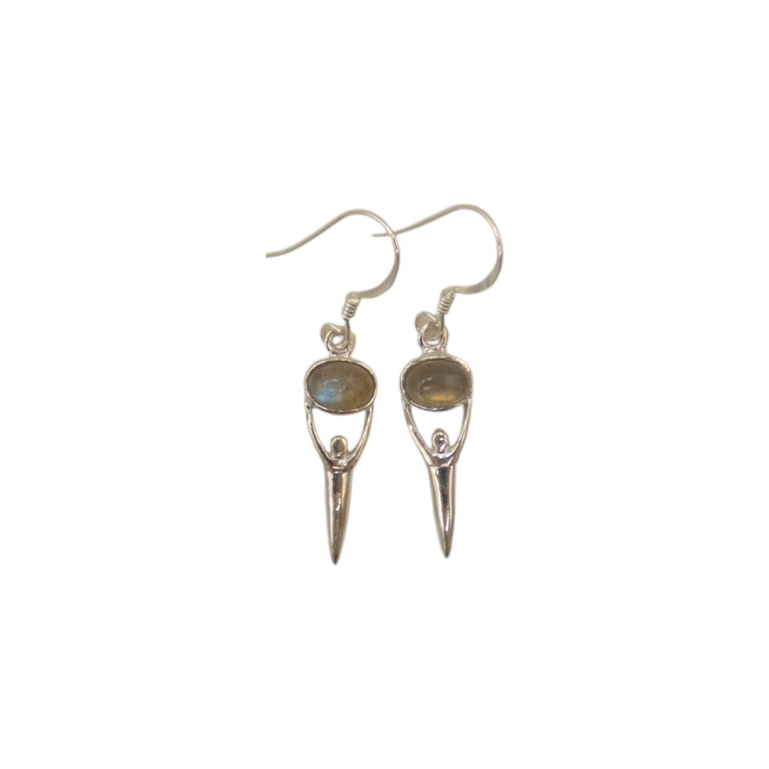 Sterling Silver Labradorite Goddess Drop Earrings 1.5"