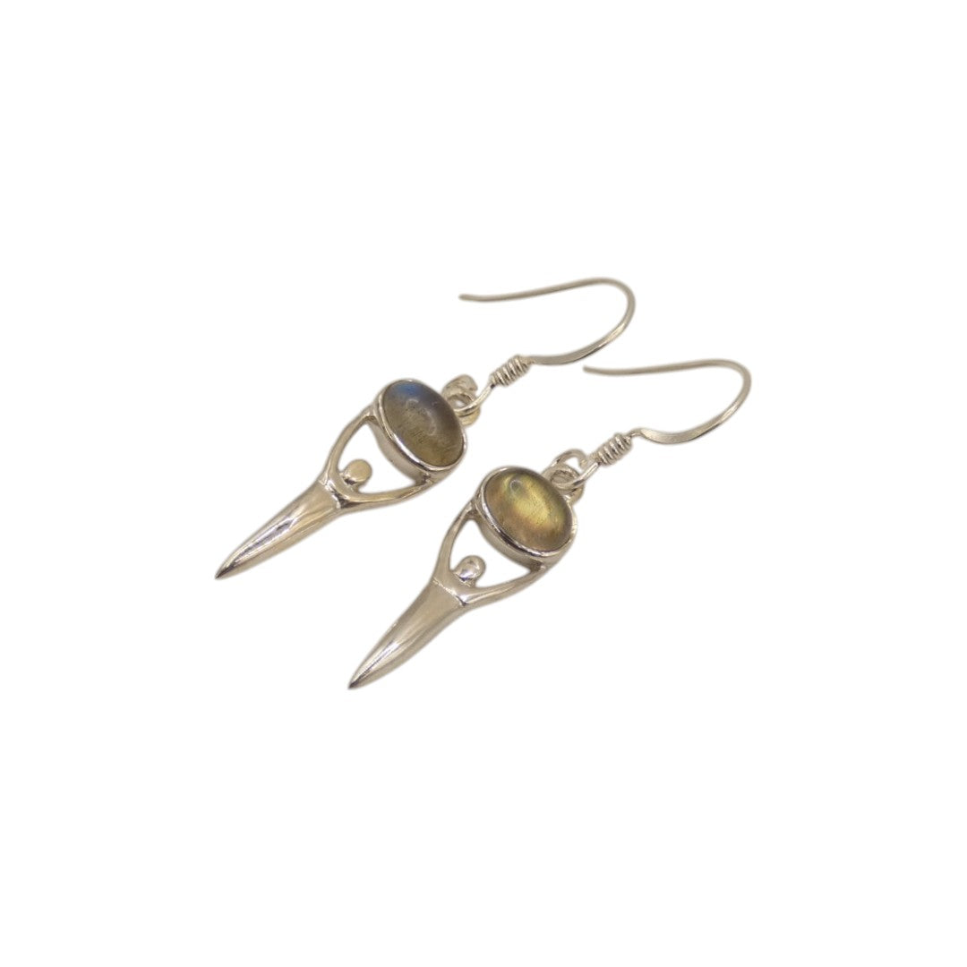 Sterling Silver Labradorite Goddess Drop Earrings 1.5"