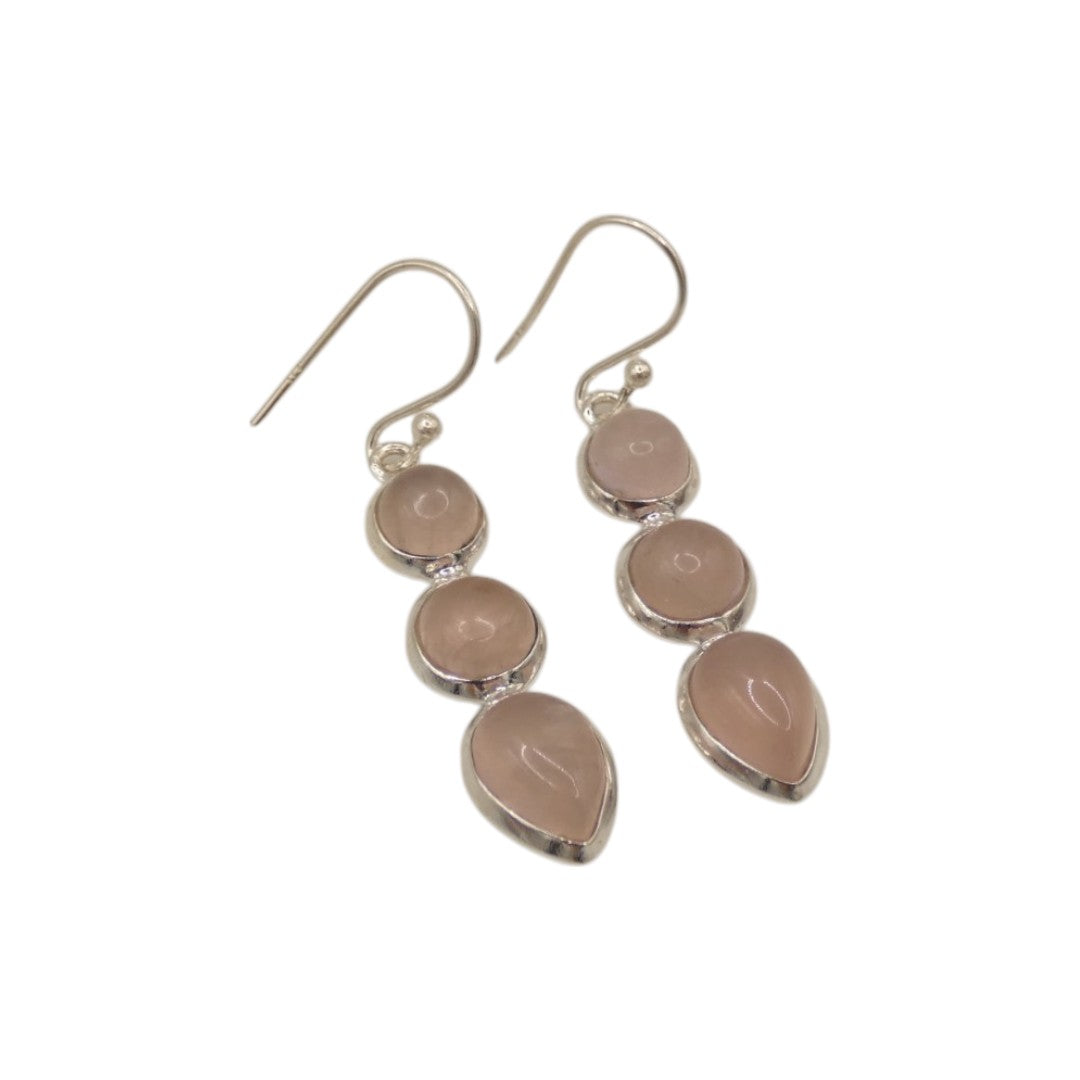 Sterling Silver Rose Quartz Multi Stone Drop Earrings 1.75"