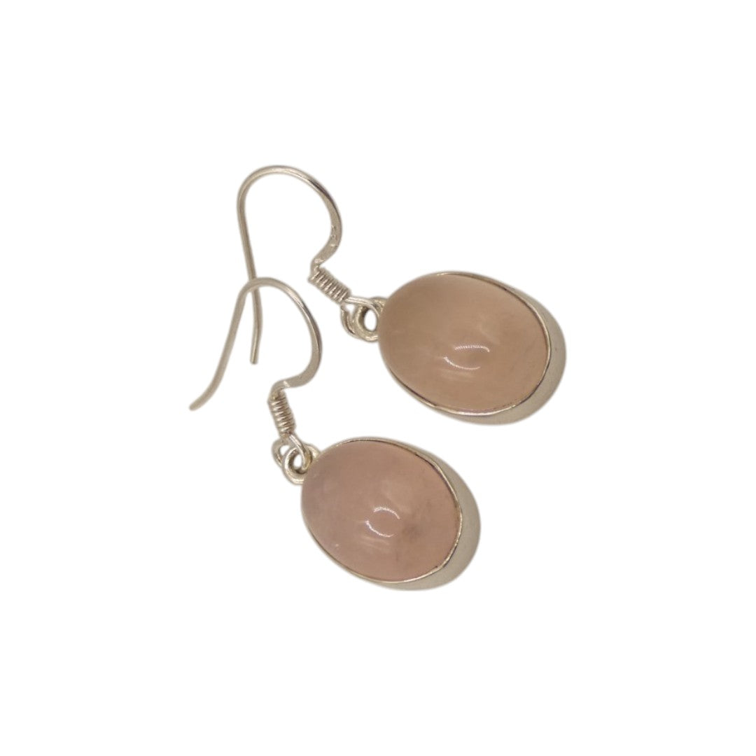 Sterling Silver Rose Quartz Oval Drop Earrings 1.2"