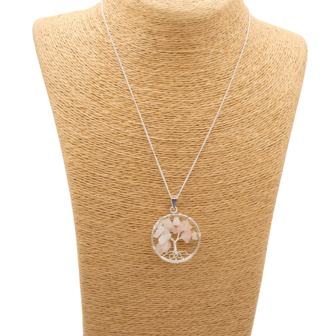 Sterling Silver Rose Quartz Tree Of Life Necklace