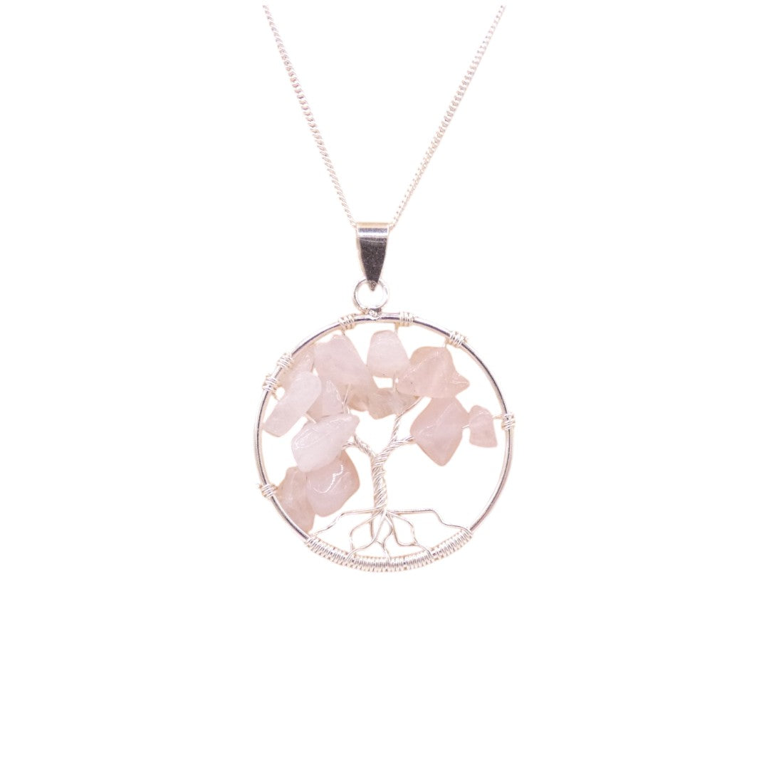Sterling Silver Rose Quartz Tree Of Life Necklace