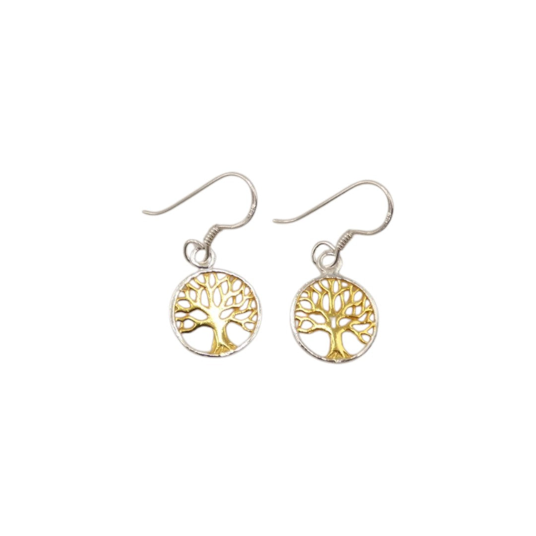 Gold And Silver Tree Of Life Drop Earrings 0.25"