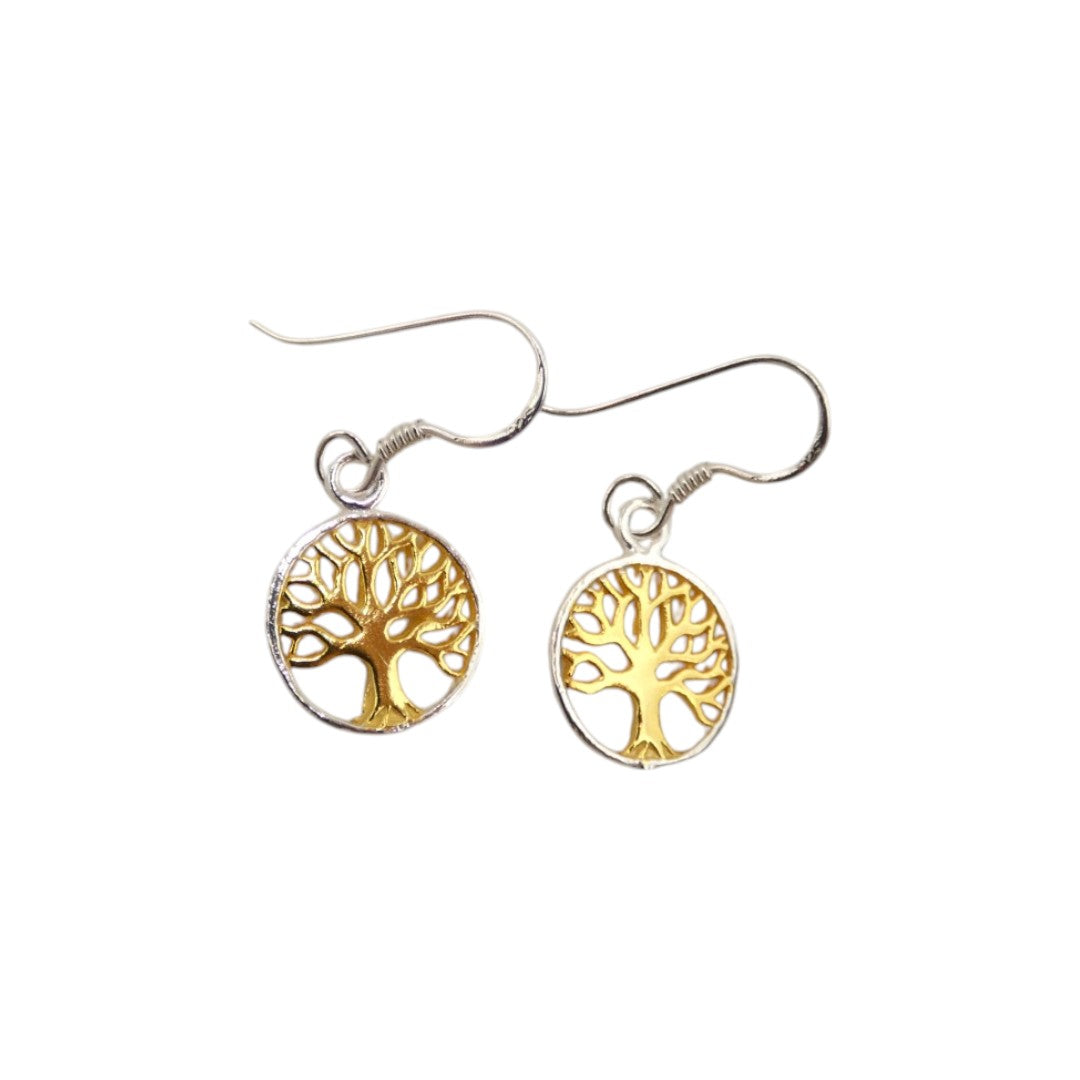 Gold And Silver Tree Of Life Drop Earrings 0.25"