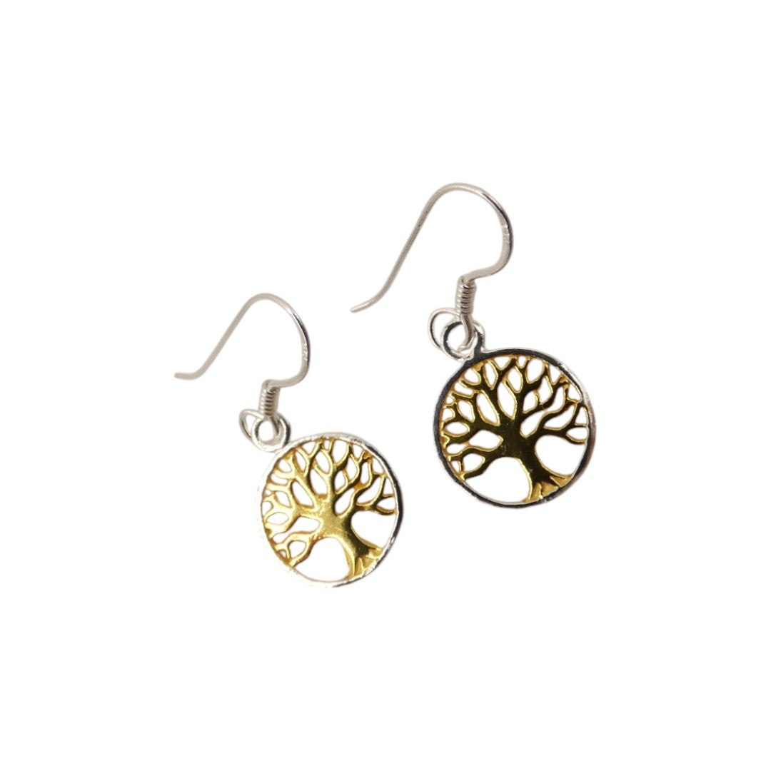 Gold And Silver Tree Of Life Drop Earrings 0.25"