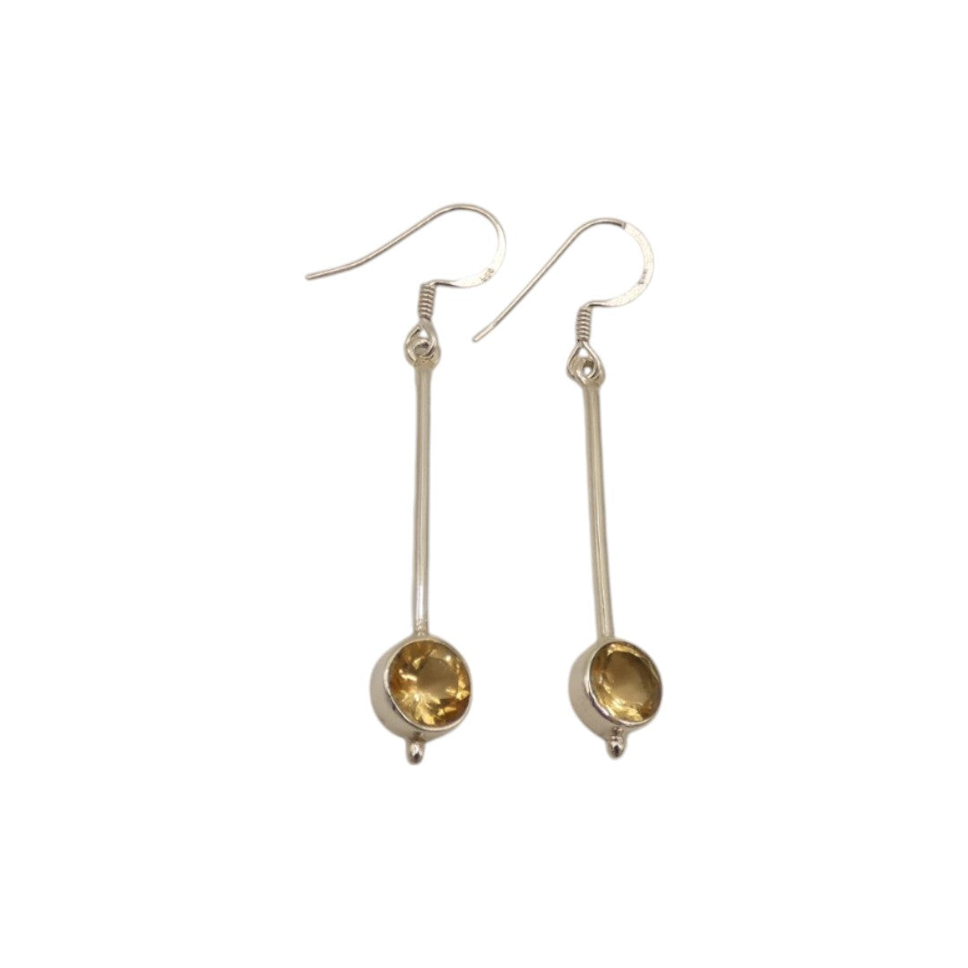 Sterling Silver Citrine Straight Drop Earrings With Round Stone 2"