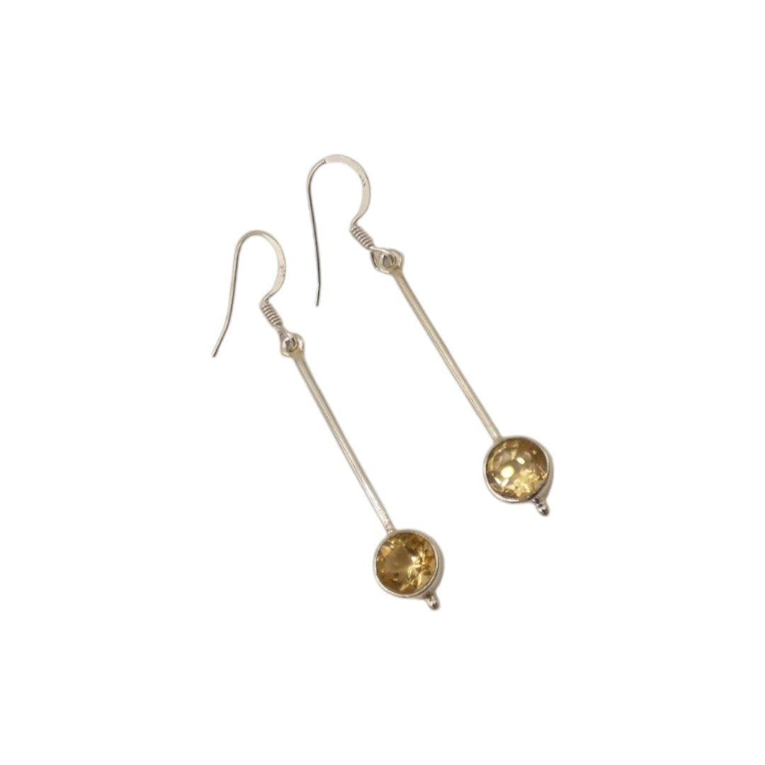 Sterling Silver Citrine Straight Drop Earrings With Round Stone 2"