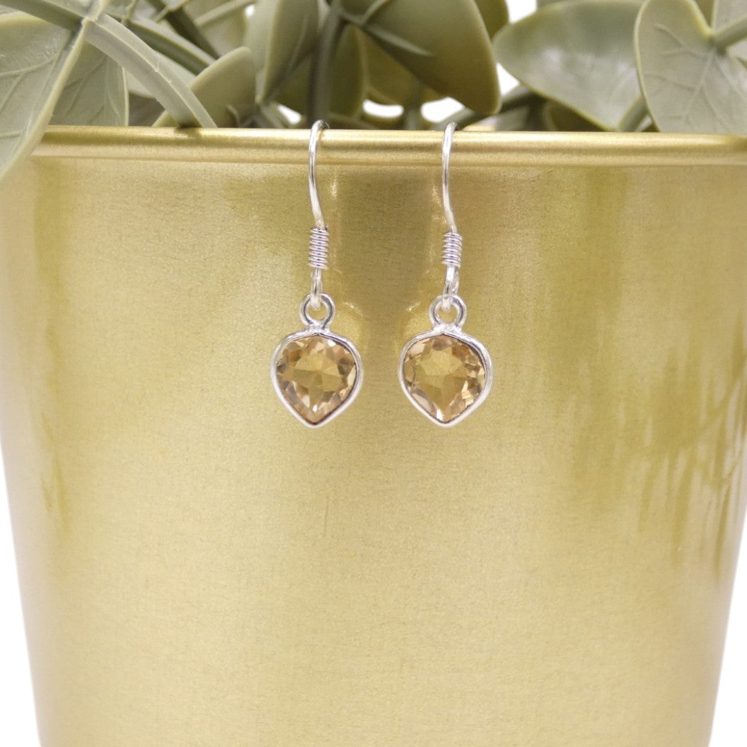 Sterling Silver Citrine Teardrop Earrings 1"