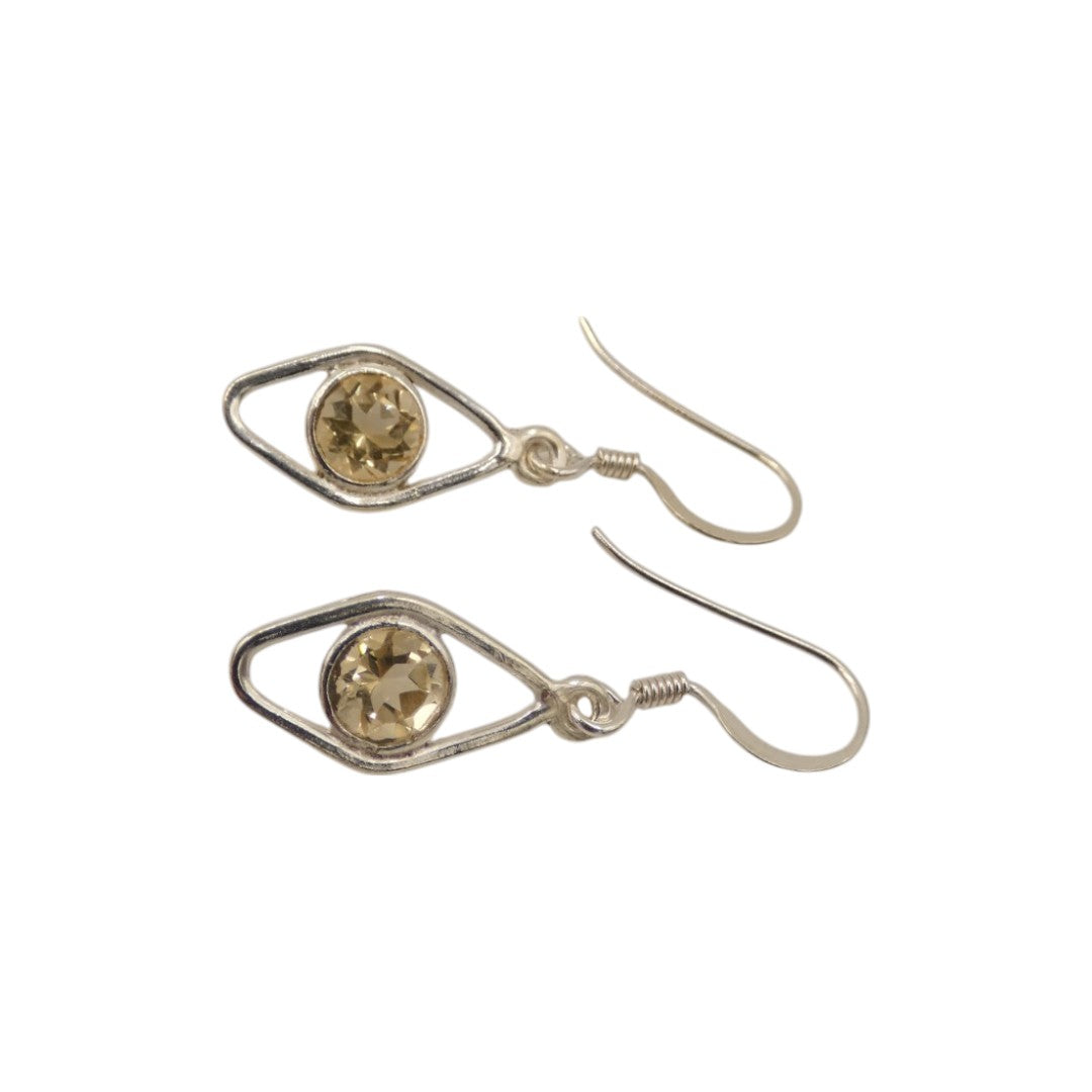 Sterling Silver Citrine Open Diamond Shape Earrings 1.3"