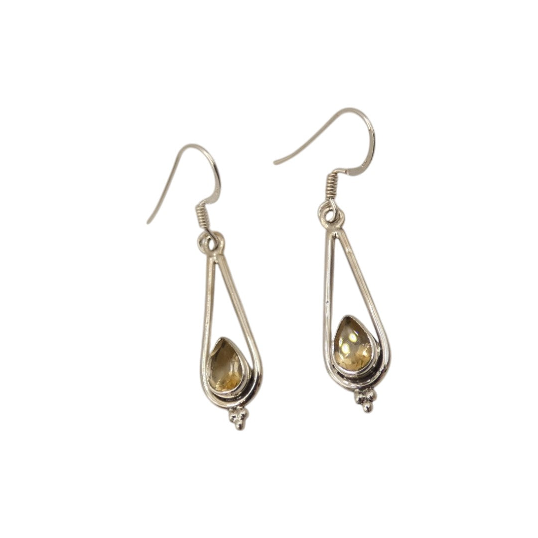 Sterling Silver Citrine Tear Drop Earrings 1.3"