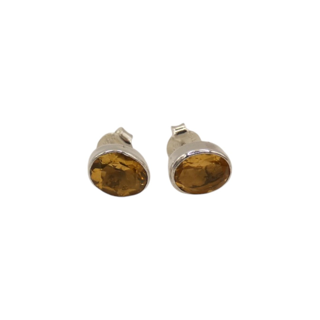 Sterling Silver Citrine Oval Stud Earrings 0.4"