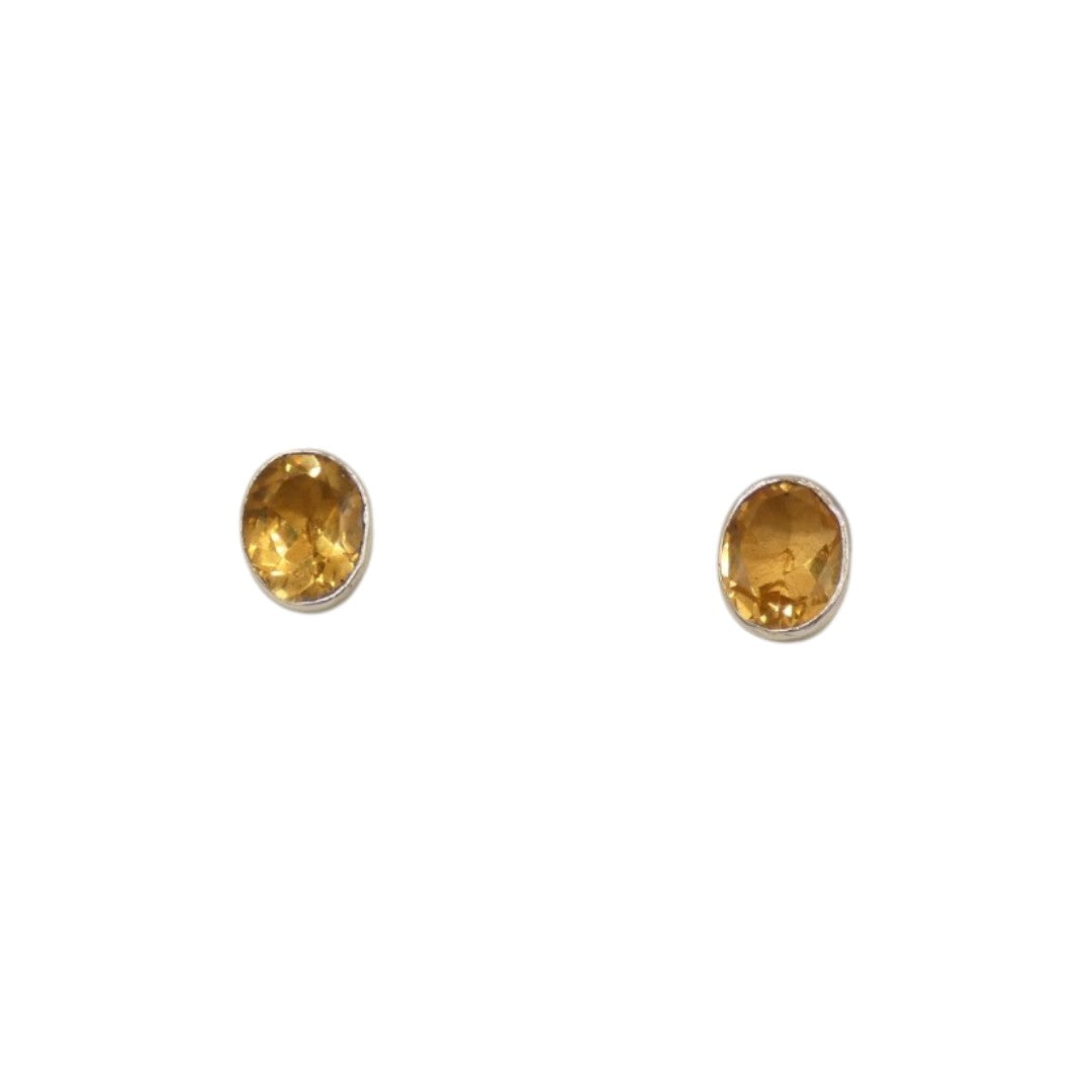 Sterling Silver Citrine Oval Stud Earrings 0.4"