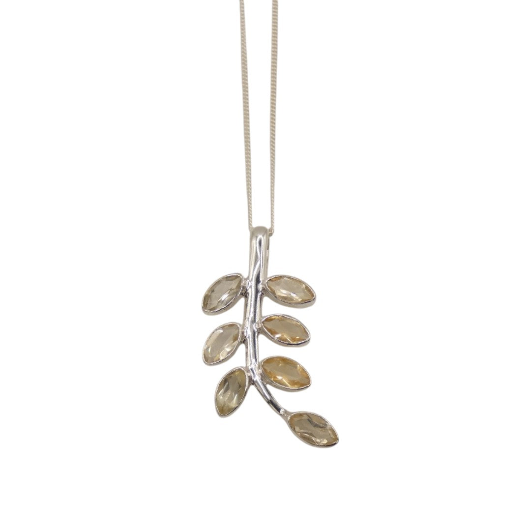 Sterling Silver Citrine Leaves Necklace