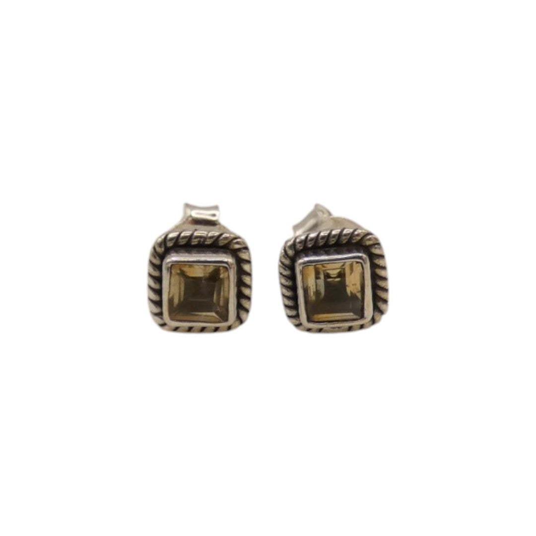 Sterling Silver Citrine Square Stud Earrings 0.3"