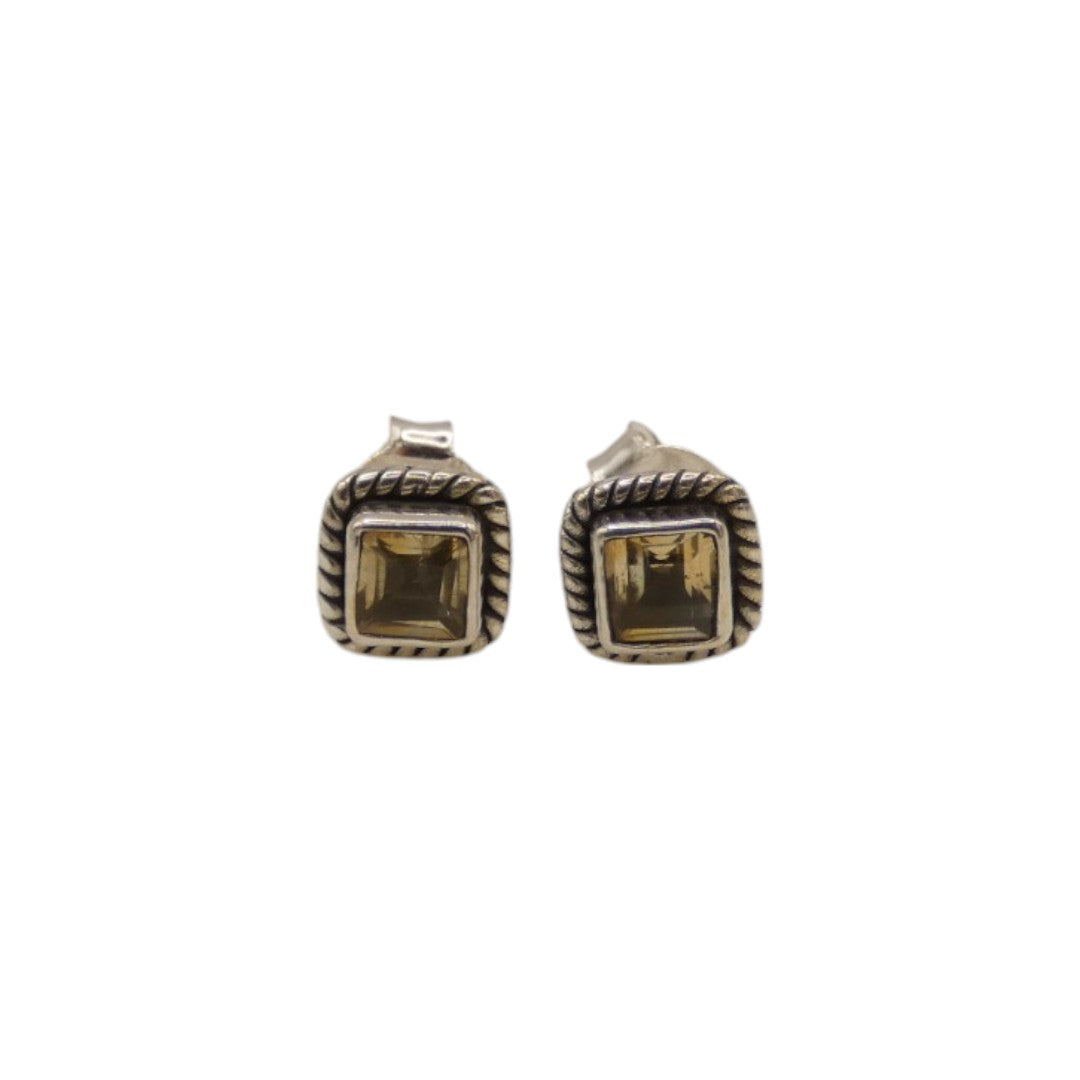 Sterling Silver Citrine Square Stud Earrings 0.3"