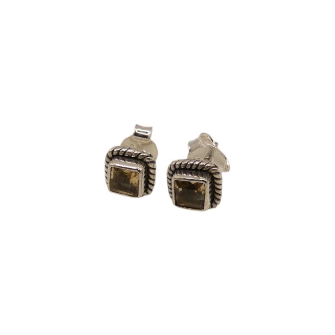 Sterling Silver Citrine Square Stud Earrings 0.3"