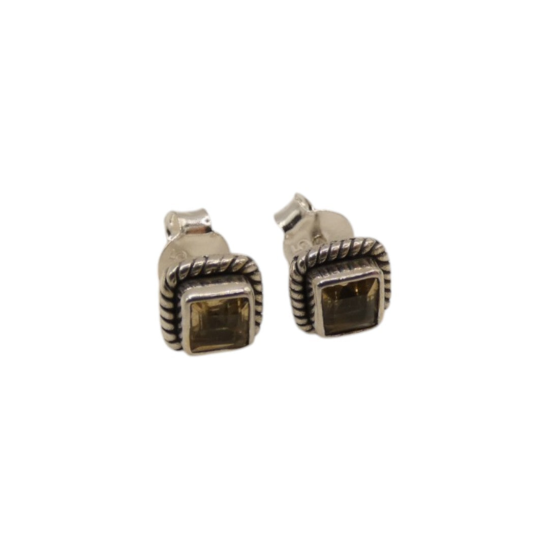 Sterling Silver Citrine Square Stud Earrings 0.3"
