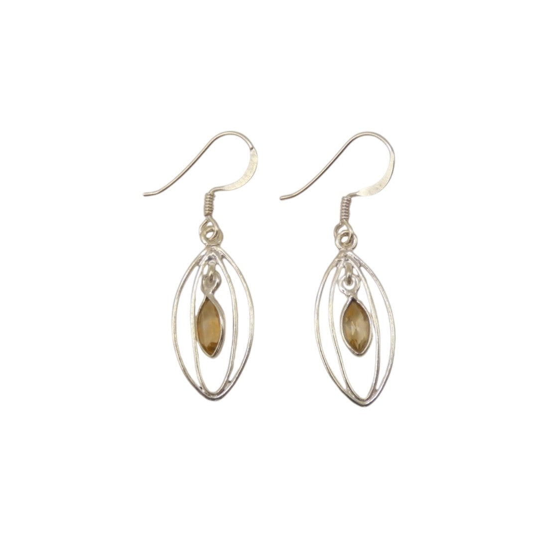 Sterling Silver Citrine Double Loop Teardrop Earrings 1.6"