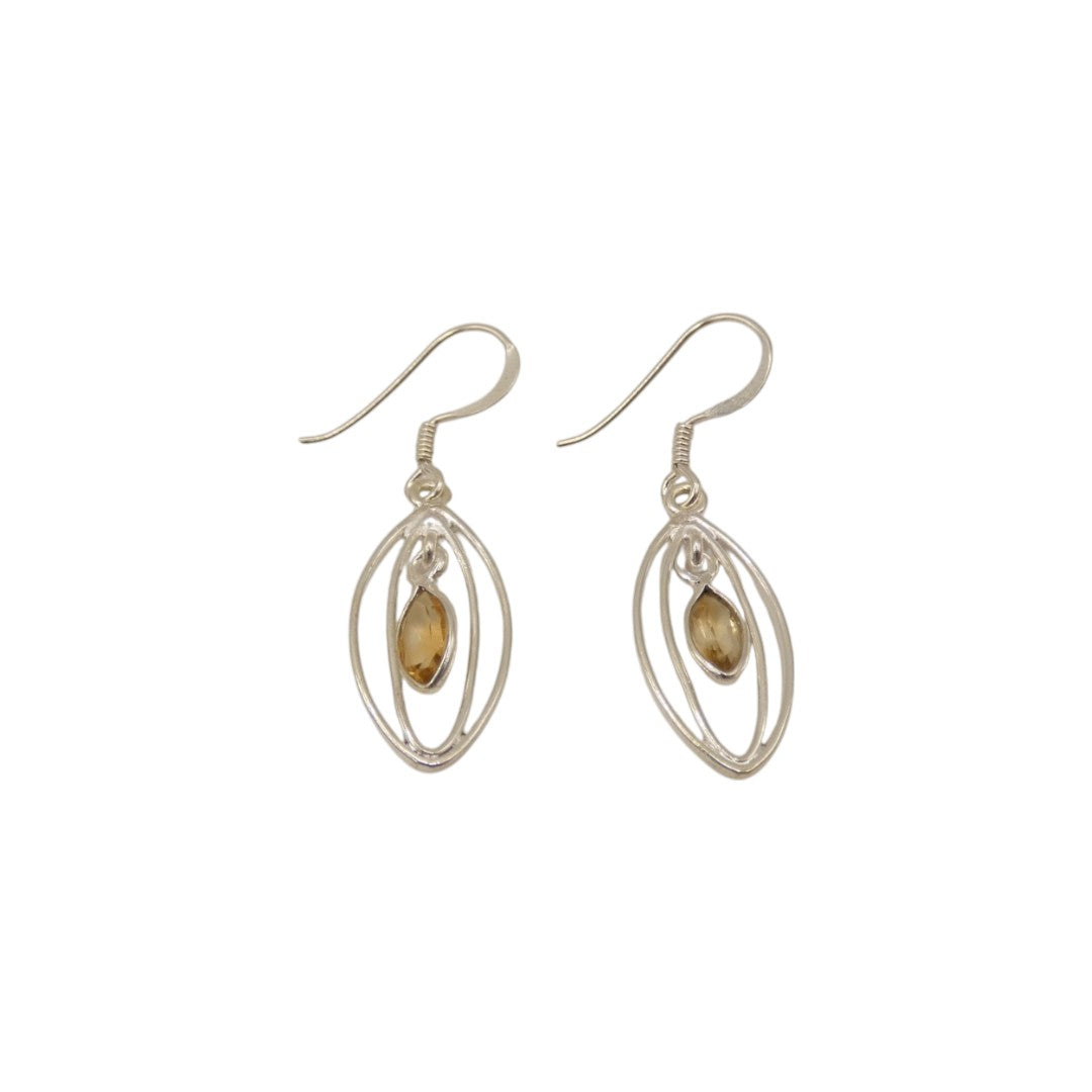 Sterling Silver Citrine Double Loop Teardrop Earrings 1.6"