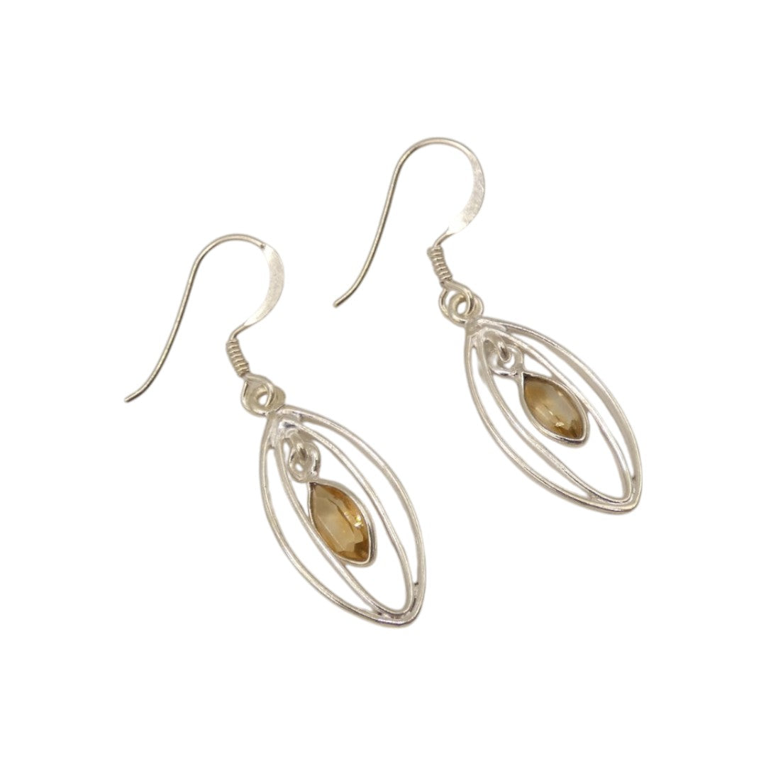 Sterling Silver Citrine Double Loop Teardrop Earrings 1.6"