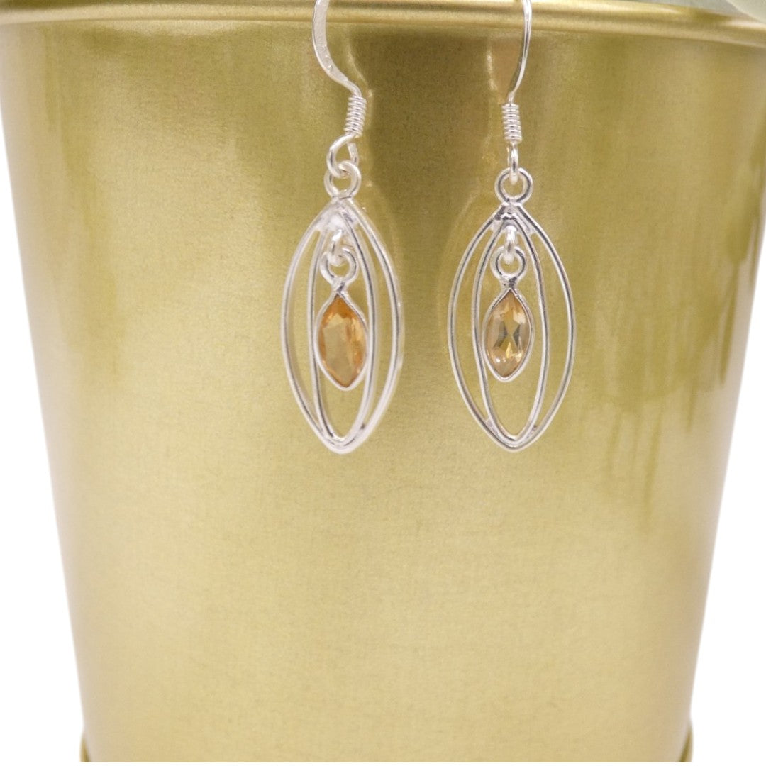 Sterling Silver Citrine Double Loop Teardrop Earrings 1.6"