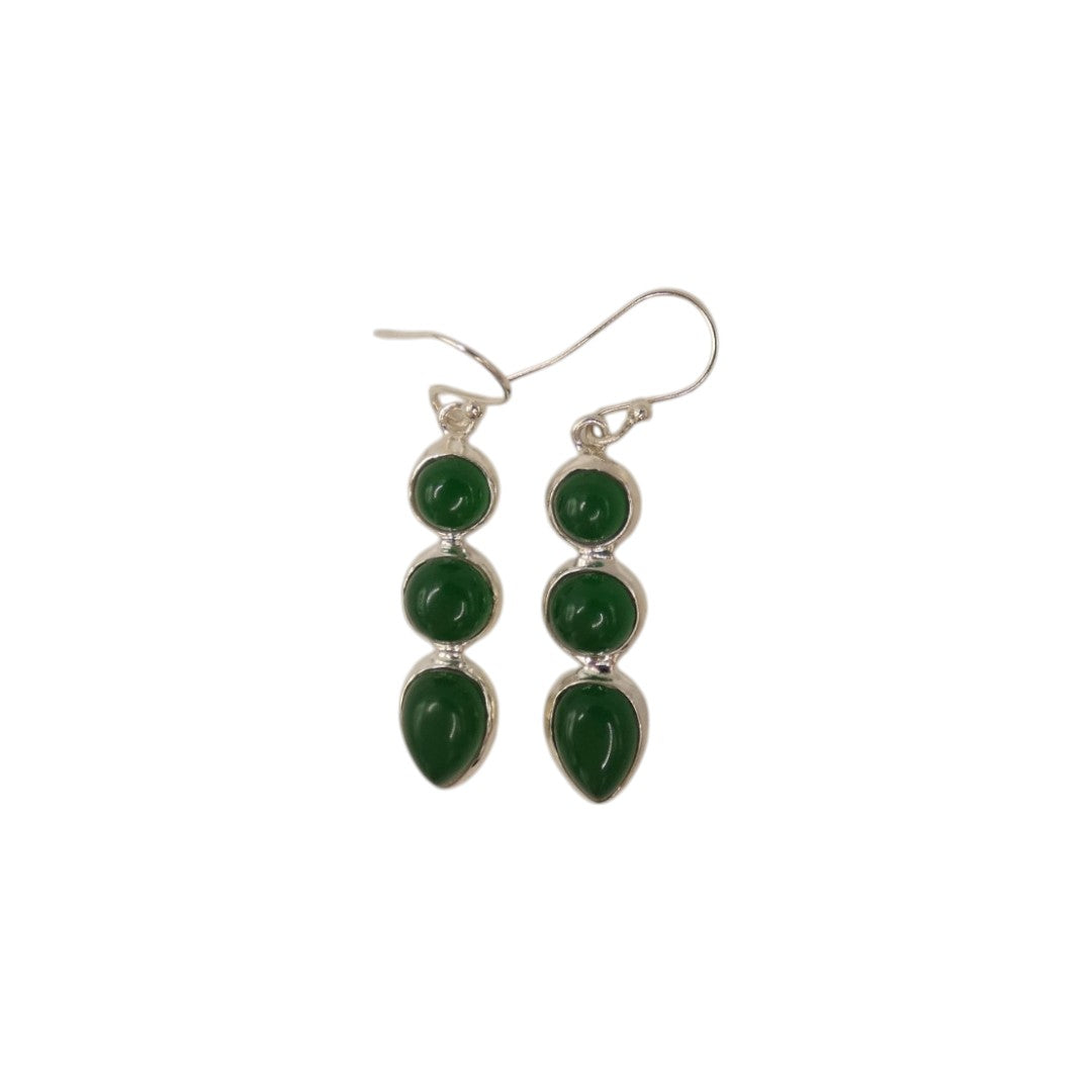 Sterling Silver Green Onyx Multi Stone Drop Earrings 1.75"