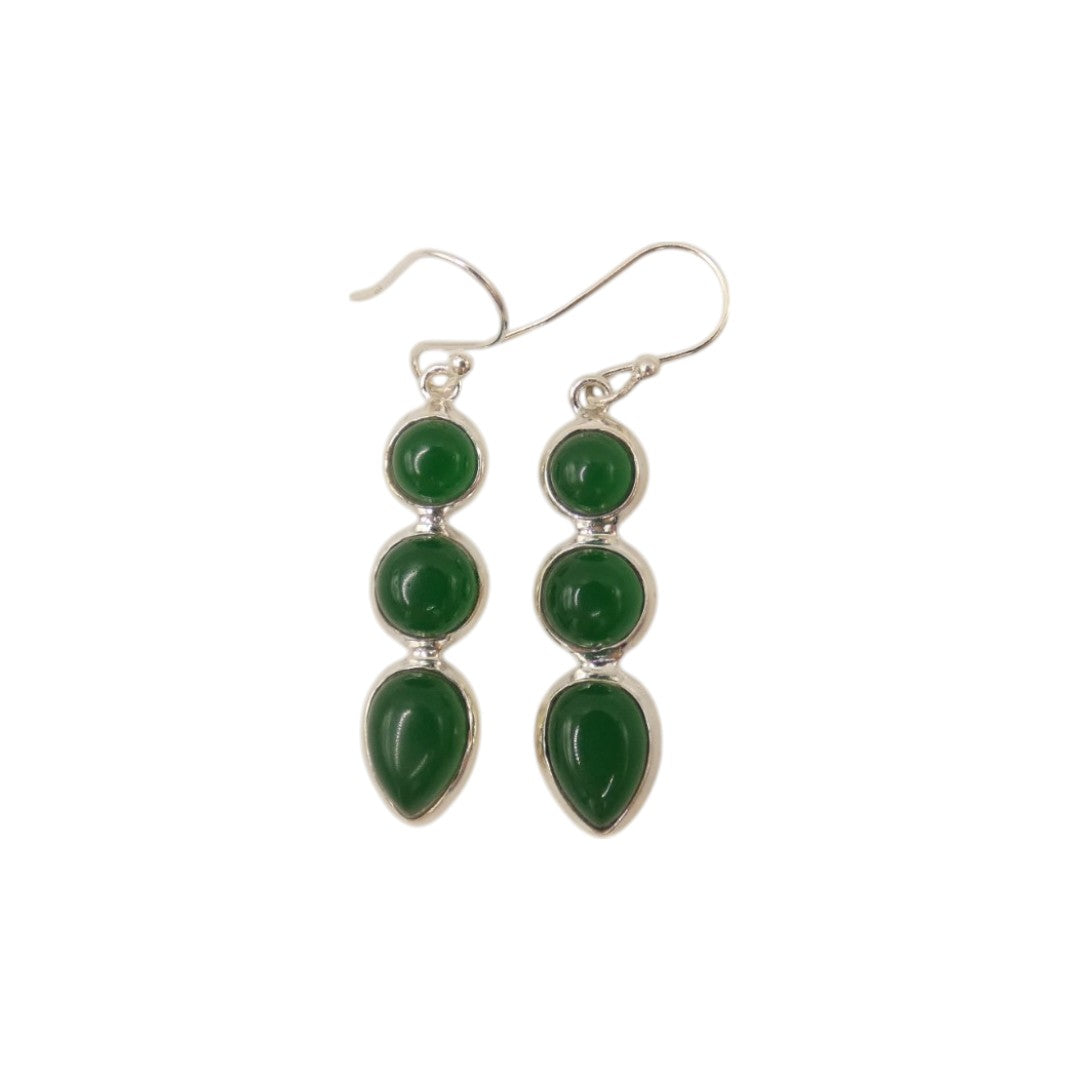 Sterling Silver Green Onyx Multi Stone Drop Earrings 1.75"